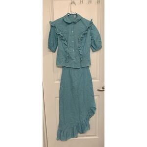 Vtg 70s Blue Gingham Prairie Set Canadian Union Made XXS Cottage Victorian Boho